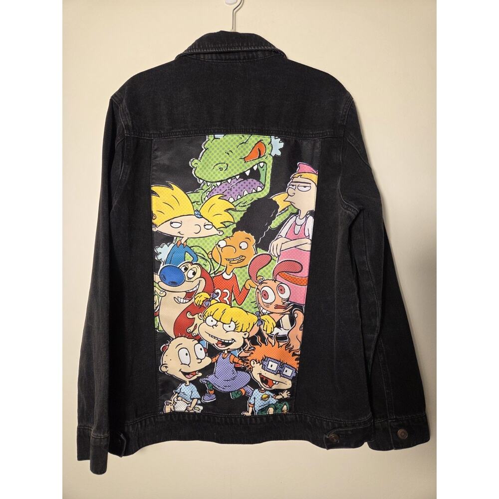 Vintage Nickelodeon Rugrats Denim 90s Trucker Jacket Black Sz S Y2K Cartoons